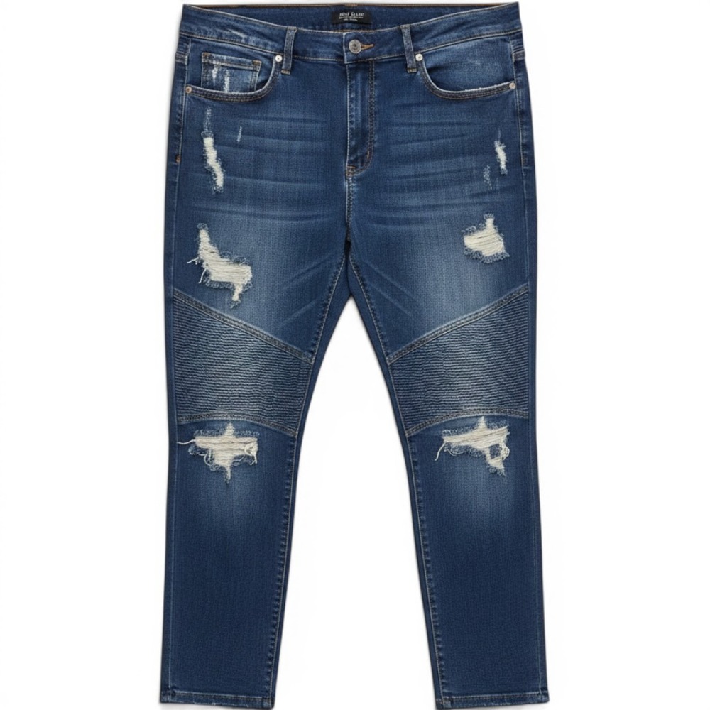 Judy Blue Jeans Womens 22W Blue Moto Skinny Distressed Ripped Biker‎ JB88469